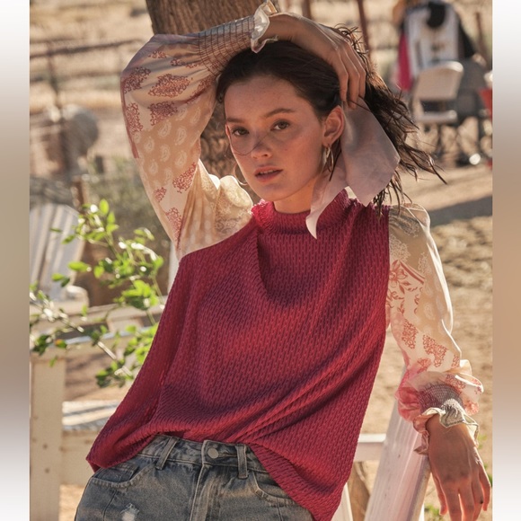 07 Boho Contrast Long Sleeve Blouse Top - Picture 2 of 6